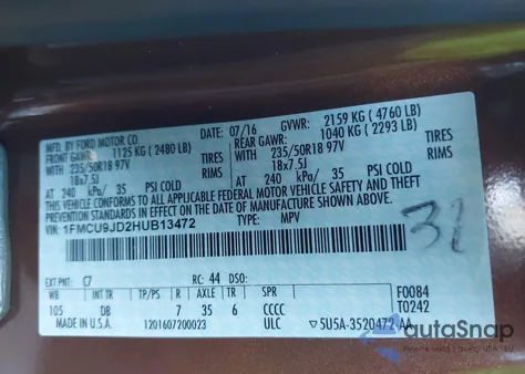 2017 Ford Escape Titanium из США, поврежденный, VIN 1FMCU9JD2HUB13472